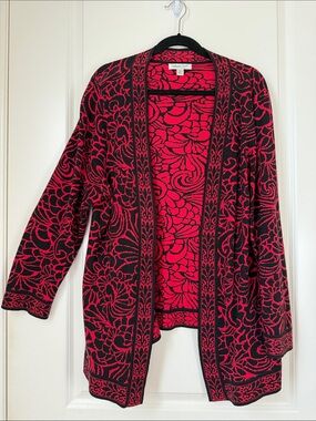 Coldwater Creek Black and Red Open-Front Cotton Cardigan size XL